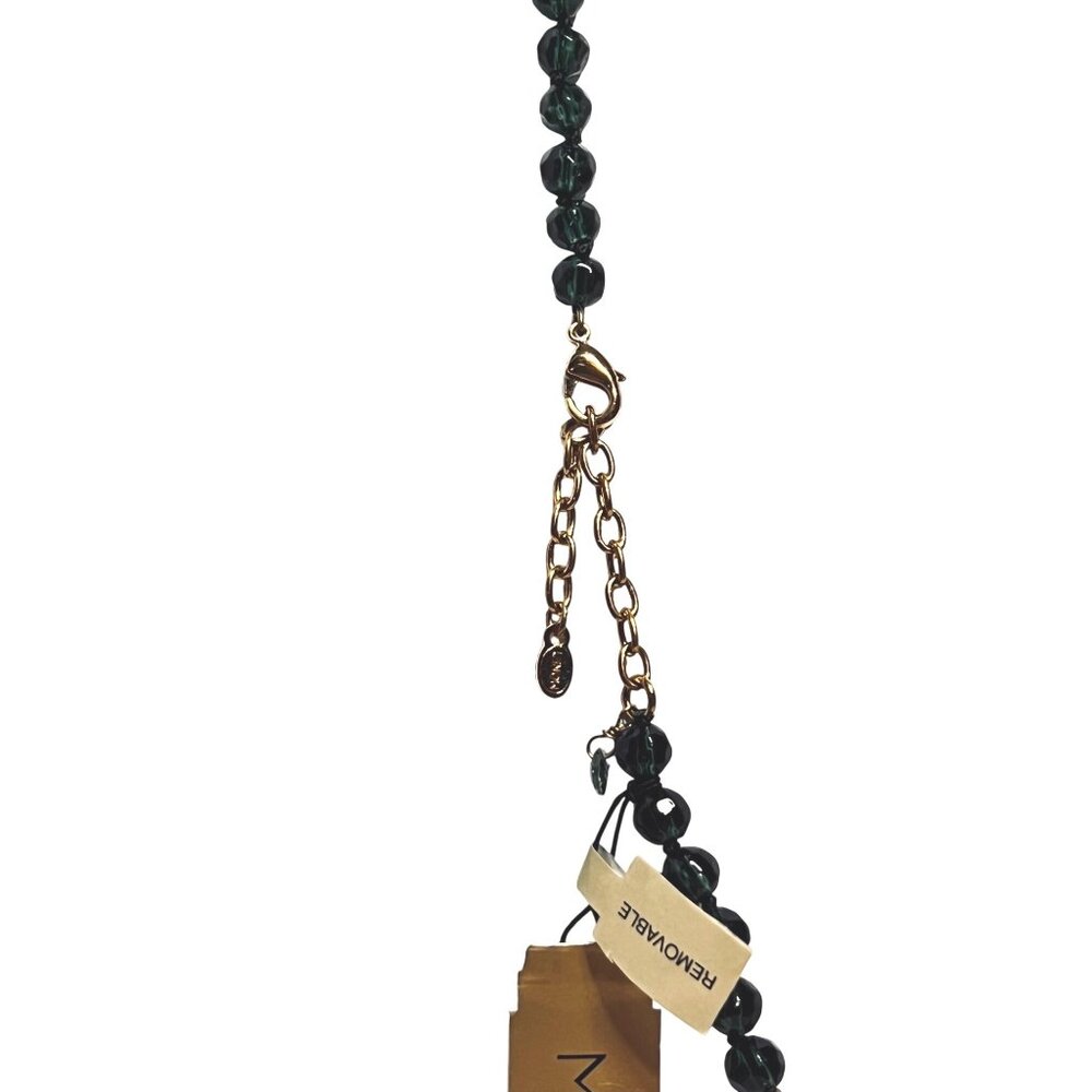 Monet Green Beads And Gold Accents Necklace W/ Removable Teardrop Pendant (6269) - Picture 11 of 11